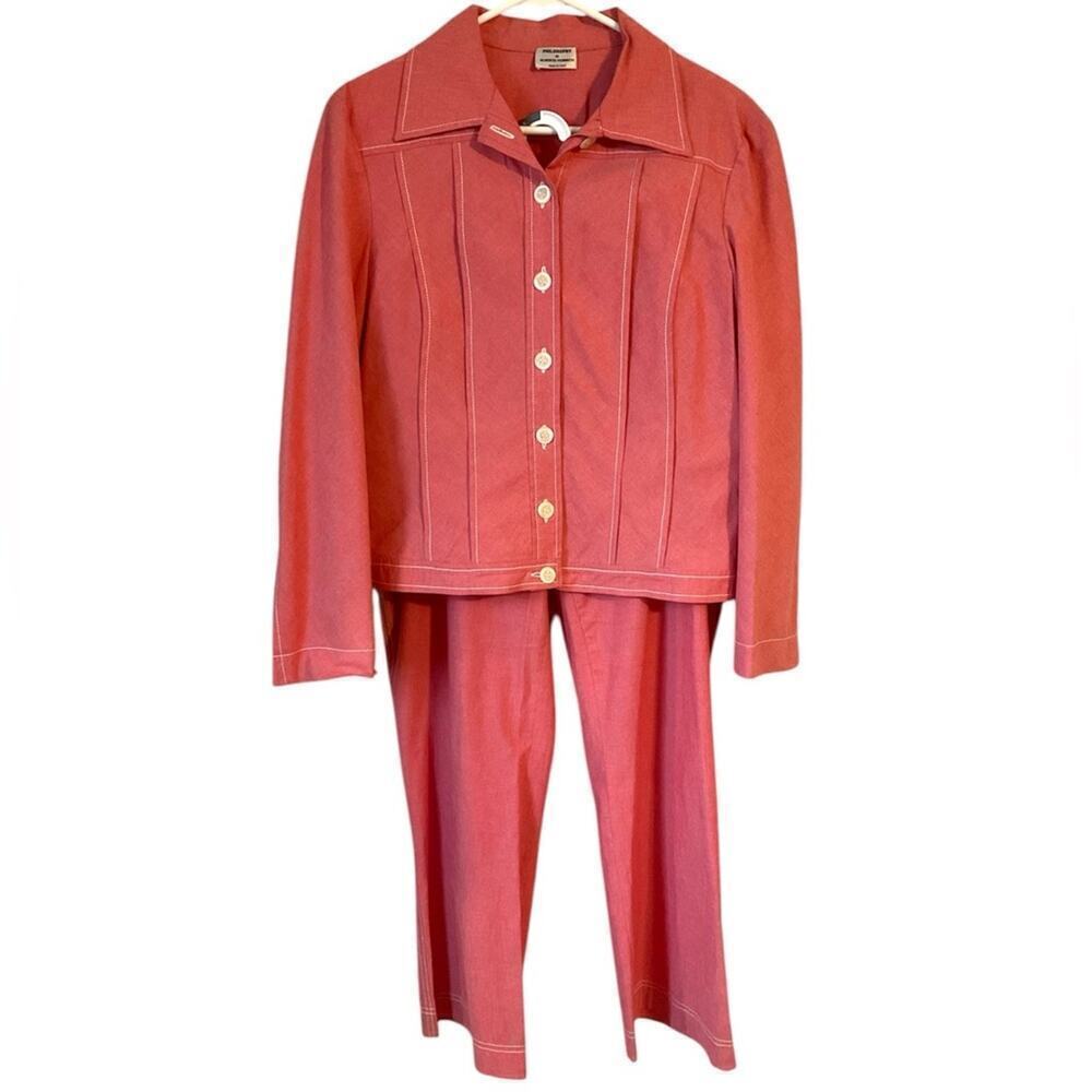 Philosophy Di Alberta Ferretti Red Button Down Jacket and Pant Set Size 10